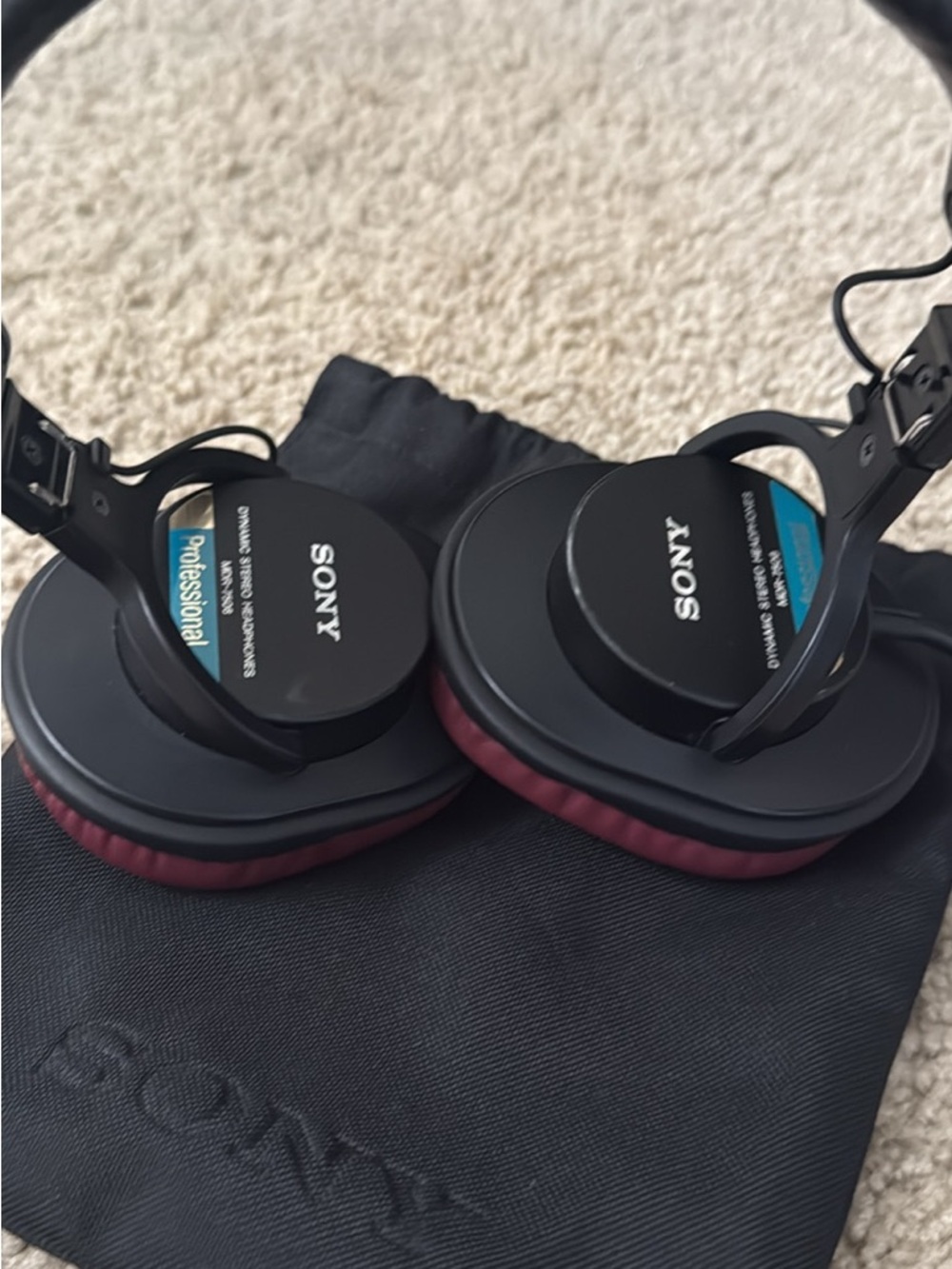 Sony Black Over-Ear Headphones with Burgundy Ear Cushions